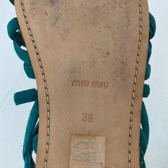 Miu Miu Green Suede Raffia Sole Sandals size 38 /AZI - Picture 7 of 8